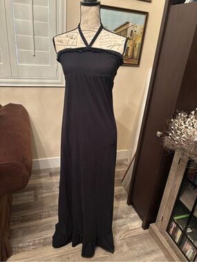 So Wear It Declare It Black Strapless Maxi Dress with Halter Tie